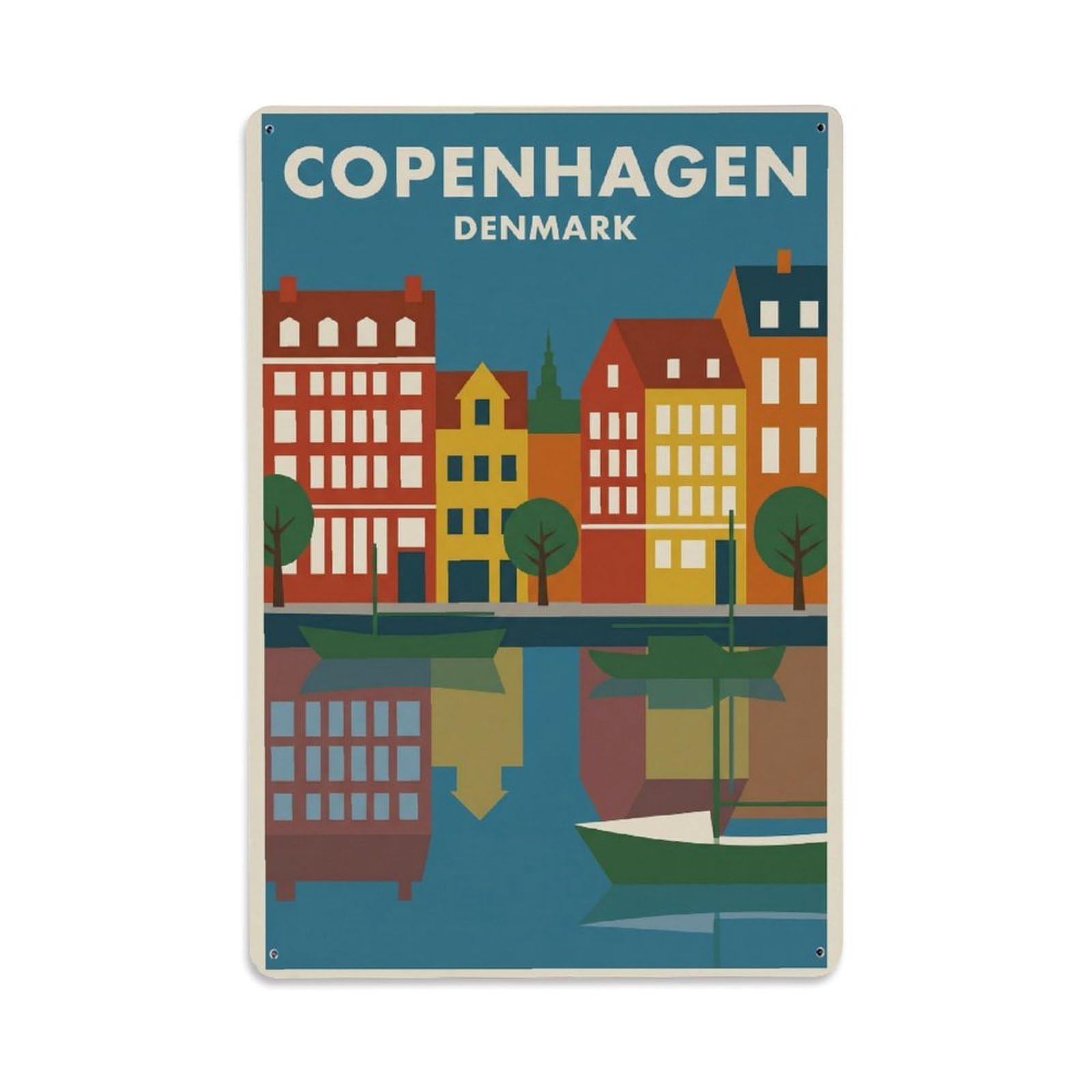 Vintage Travel Denmark Copenhagen Metal Tin Sign