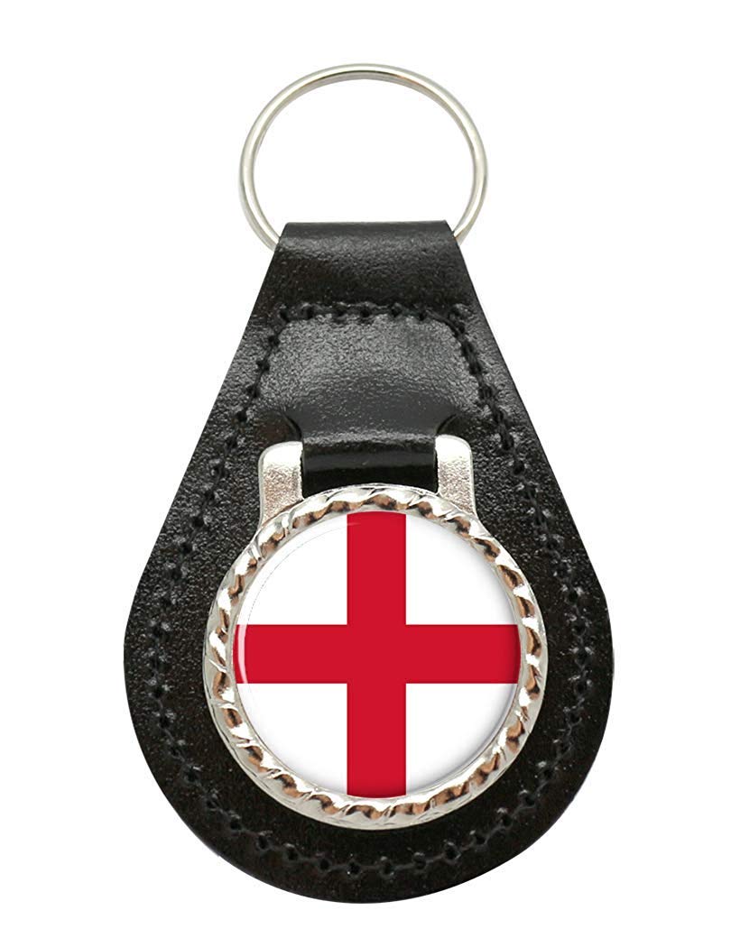 Giftshop Uk Unisex Black Leather And Silver Metal England Flag Leather Key Fob