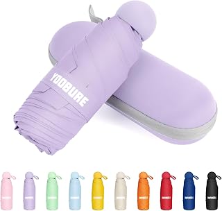 Yoobure Compact Travel Umbrella - Portable Mini Pocket Umbrella for UV Sun & Rain, Folding with Case for Women, Kids, Backpack (6.9" Closed, UPF 50+)