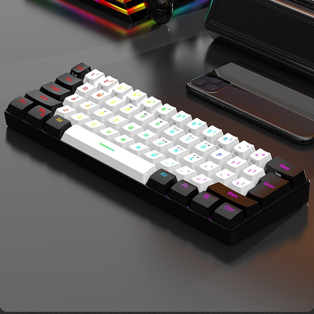 Tastiera da gioco cablata al 60%, con retroilluminazione RGB, portatile ed ergonomica, tastiera retroilluminata RGB per PC, per Mac, ufficio, gaming (bianco)