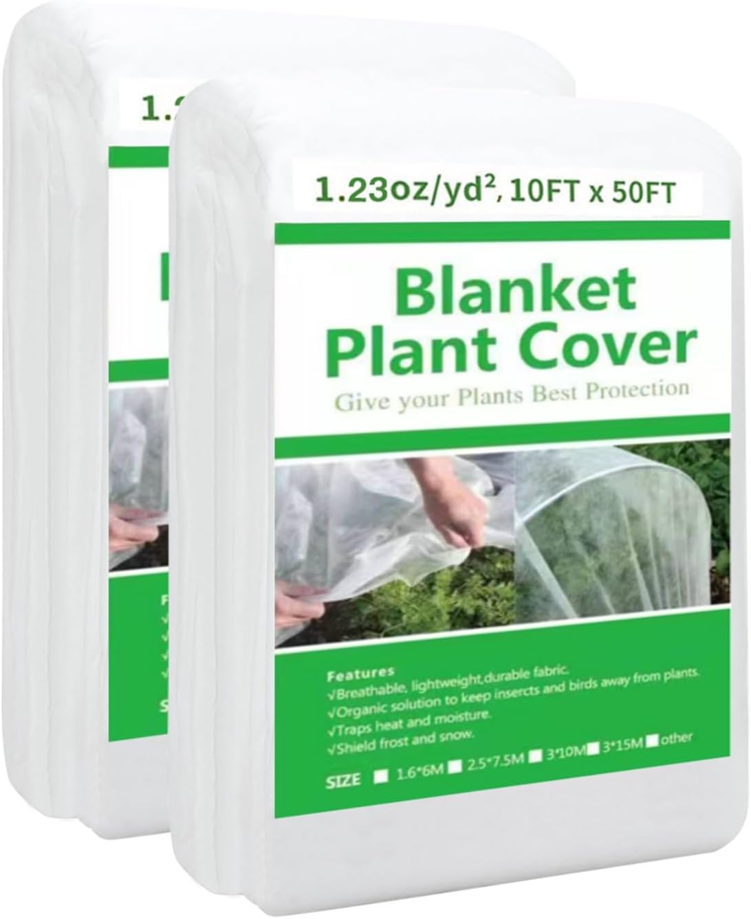 2 Pack 10ft x 50ft Plant Covers Freeze Protection, Frost Blanket for Outdoor Plants, Trees & Gardens, All-Season Winter Protection, Floating Row Cover for Vegetables, Shrubs & Raised Beds