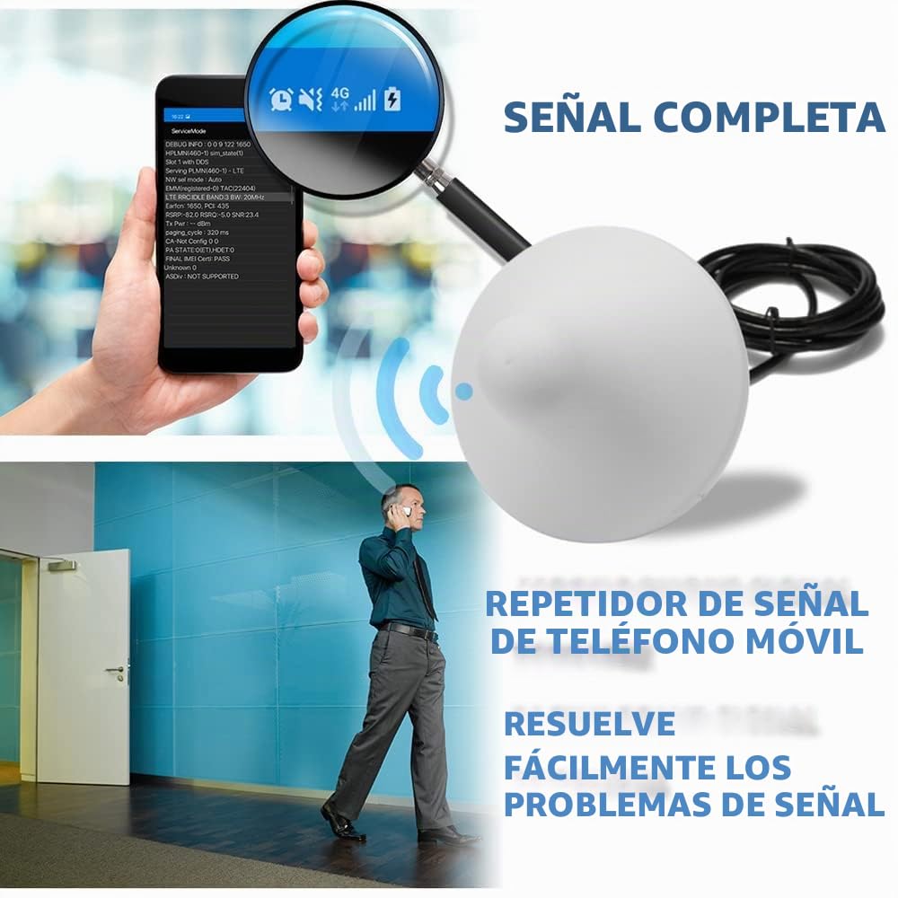 Hancaner Amplificador de Cobertura Móvil gsm 4G 3G 2G Amplificador Señal para Teléfono Móvil Tri-Banda Repetidor de Señal para Zonas Rurales de Mala Cobertura