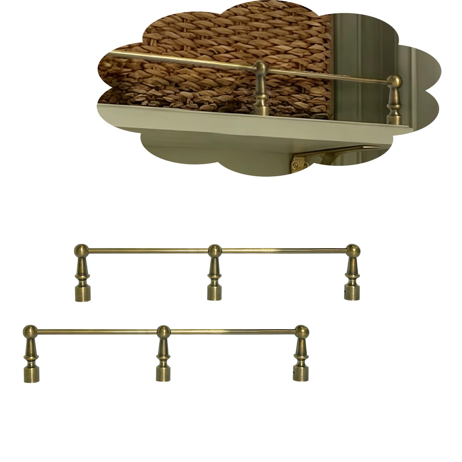 Jievmrs Wood Shelf Edging Guardrail 1 2 3 Pack, Antique Brass Fence Rail Set for Shoe Racks/Cabinets, Floating Shelf Tipping Railing Decorative Brass Rails(2 PCS,36in/91cm)