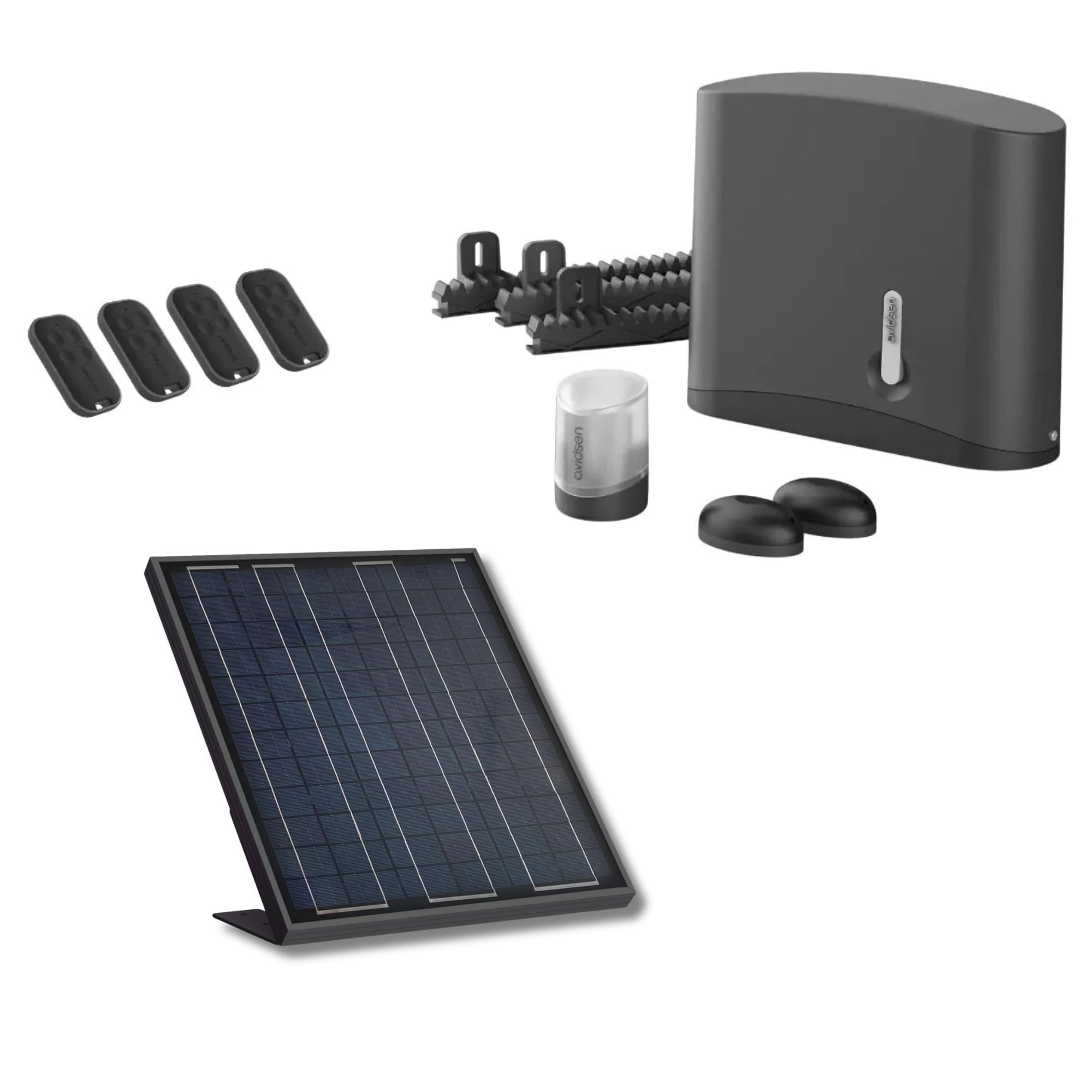 Avidsen Zenia 250 Motorisation Portail Coulissant Solaire – Kit moteur portail coulissant avec panneau solaire, jusqu'à 4 m / 250 kg, automatisation portail maison