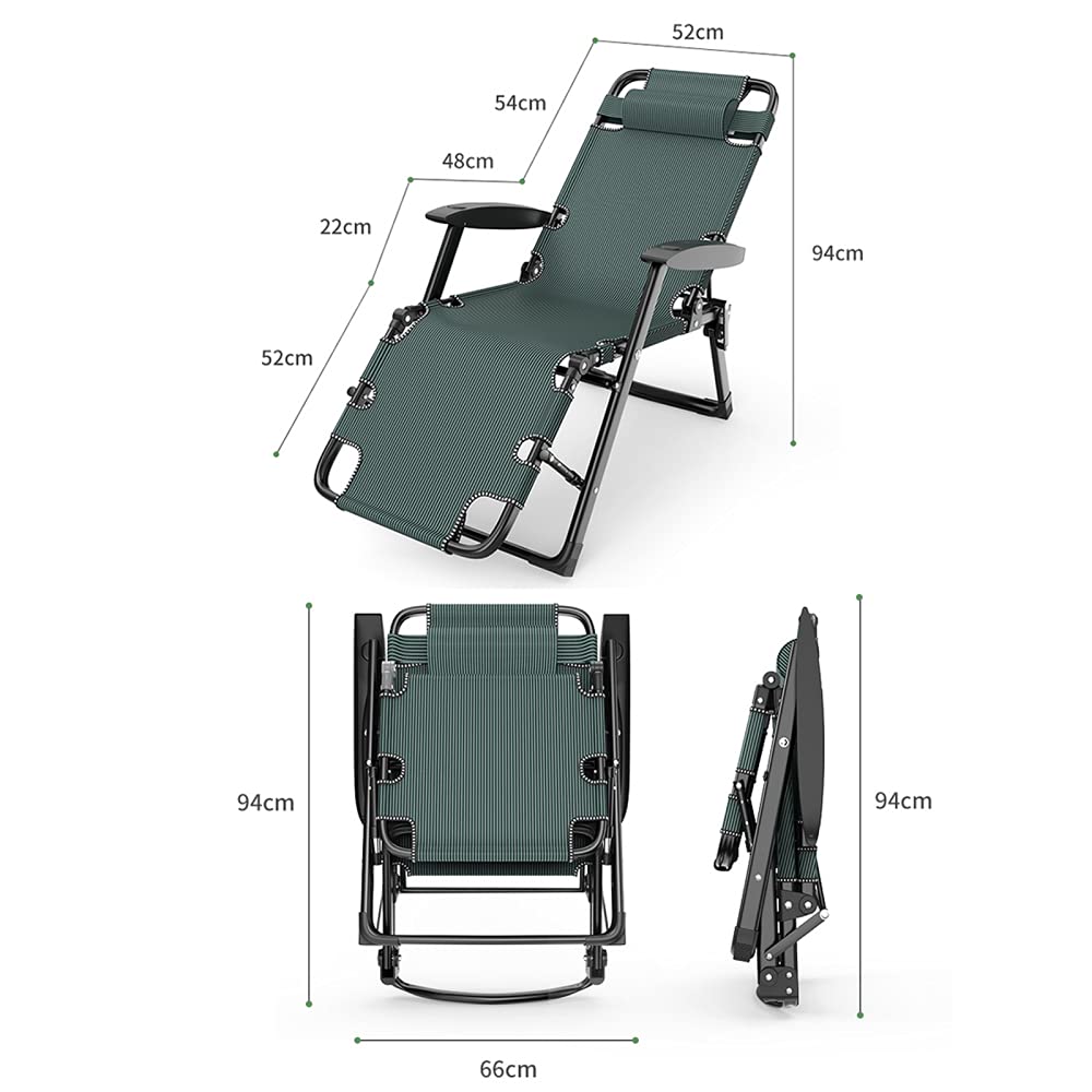 Składane leżaki Łóżka ogrodowe Fotele rozkładane Oversize XL, leżaki w zestawie Poduszki do ogrodu Patio na świeżym powietrzu Krzesło wypoczynkowe o nośności do 150 kg z poduszką pod głowę/zielony/a
