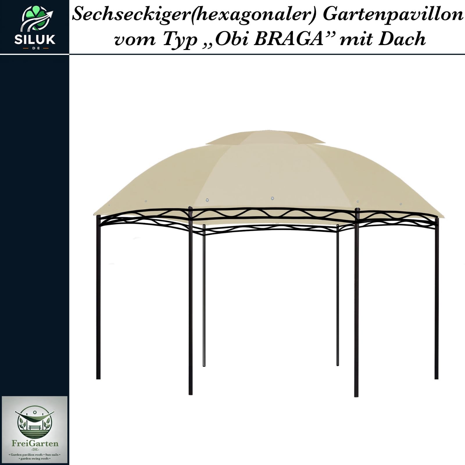 Modello 2 Tetto di ricambio per gazebo da giardino Ø 350 [cm] Materiale impermeabile: panama in PVC, morbido, 370 g/m², ultra resistente, modello 4 (beige)