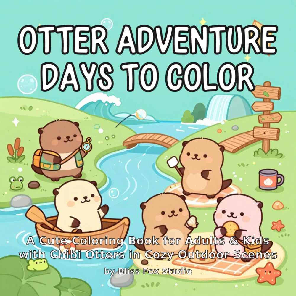 Otter Adventure Days to Color: A Cute Coloring Book for Adults & Kids with Chibi Otters in Cozy Outdoor Scenes