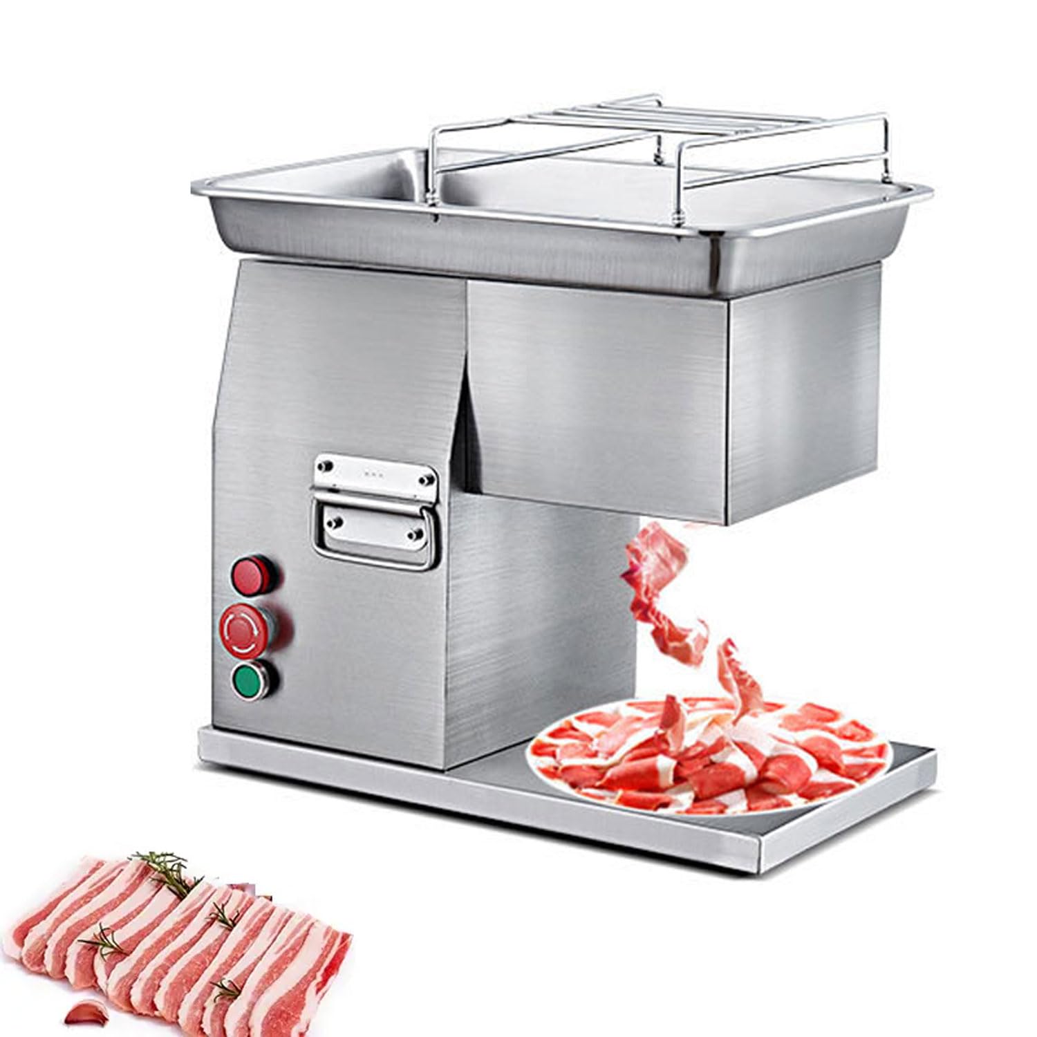 Kommerzieller 800-W-Fleischschneider, 250 Kg/h Elektrischer Desktop-Fleischschneider Aus Edelstahl Mit 2,5-mm-Klinge, Multifunktionale Schneideausrüstung Für Rindfleisch, Fisch, Schweinefleisch
