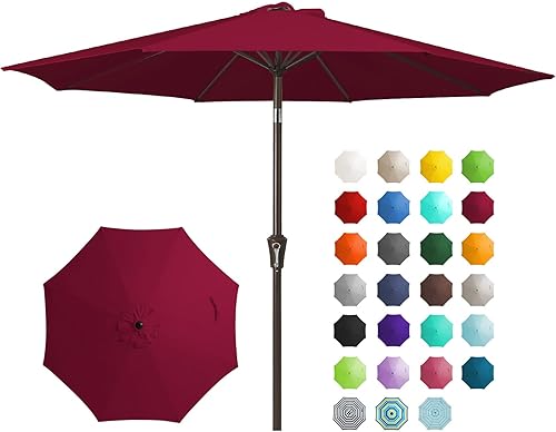 Miniatura 9 de JEAREY Sombrilla de Patio Exterior de 9 Pies, Sombrilla de Mesa Exterior con Botón de Inclinación y Manivela, Sombrilla de Mercado con 8 Varillas