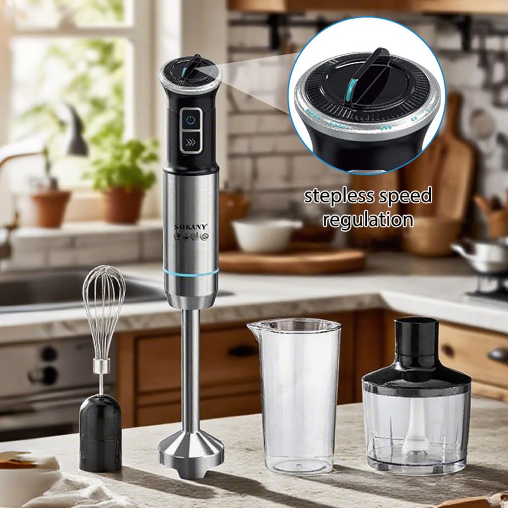 SOKANY Blender ręczny zestaw 1500 W | Blender immersyjny z bezstopniową prędkością | elektryczny wielofunkcyjny blender ręczny | w zestawie 8-częściowy zestaw akcesoriów