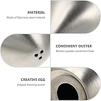 Vista 5 de Juego de 2 saleros y pimenteros de acero inoxidable, tarro de condimento en forma de huevo, recipientes de condimentos de 3 agujeros para cocina