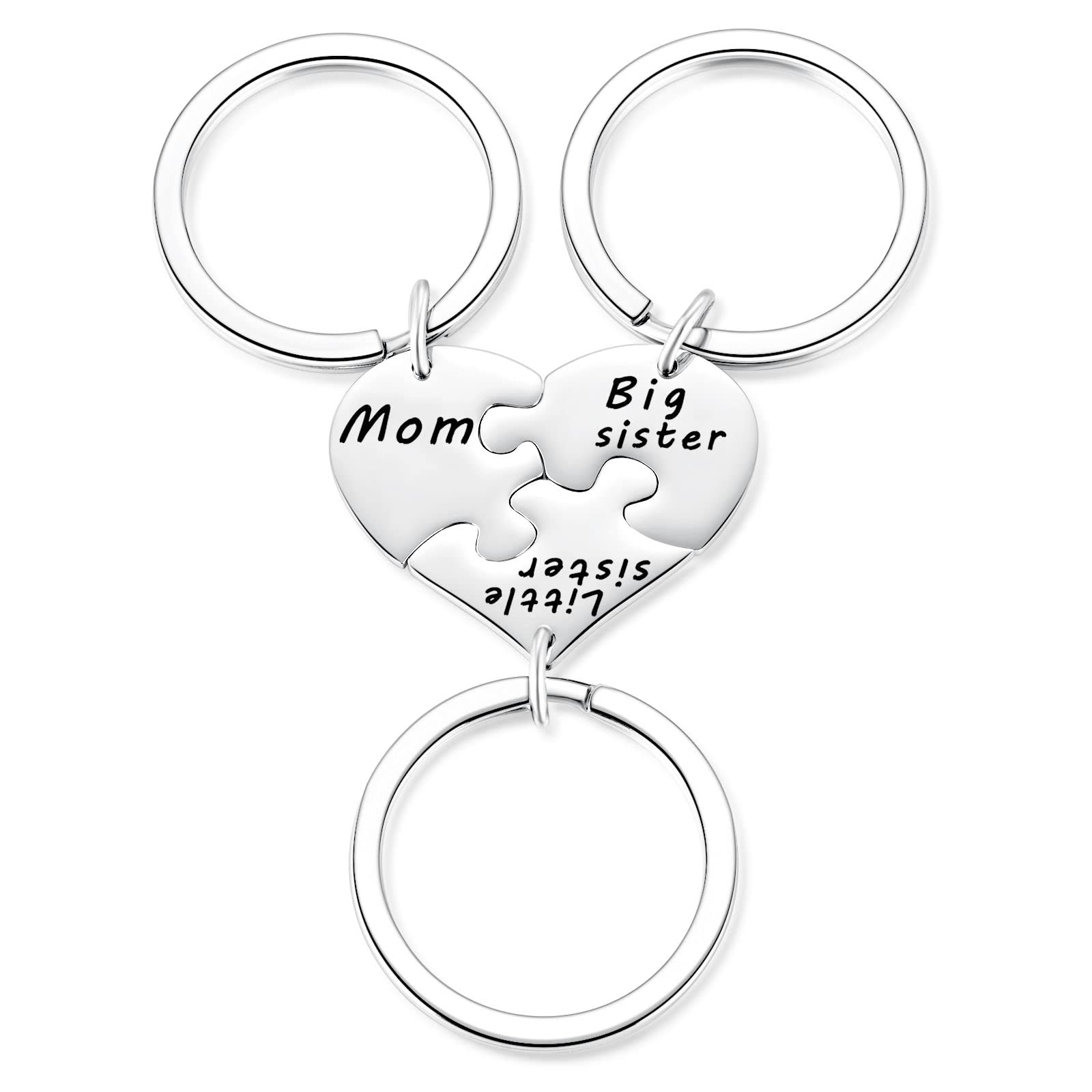 3PCS Mom Big Sister Little Sister Matching Heart Keychain, Mother Daughters Keyring Jewley Set, Mothers Day Gifts for Mom