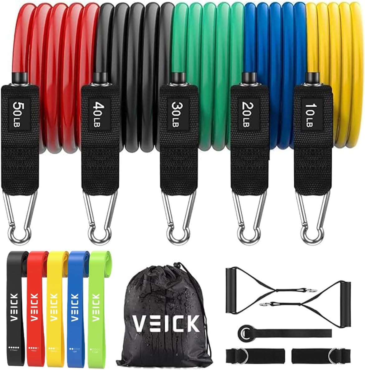 VEICK Resistance Bands with Handles, Exercise Bands, Workout Bands, Gym Equipment for Men and Women, Exercising Bands for Fitness Weights Work Out at Home Colorful 150LBS 16PCS — image 1