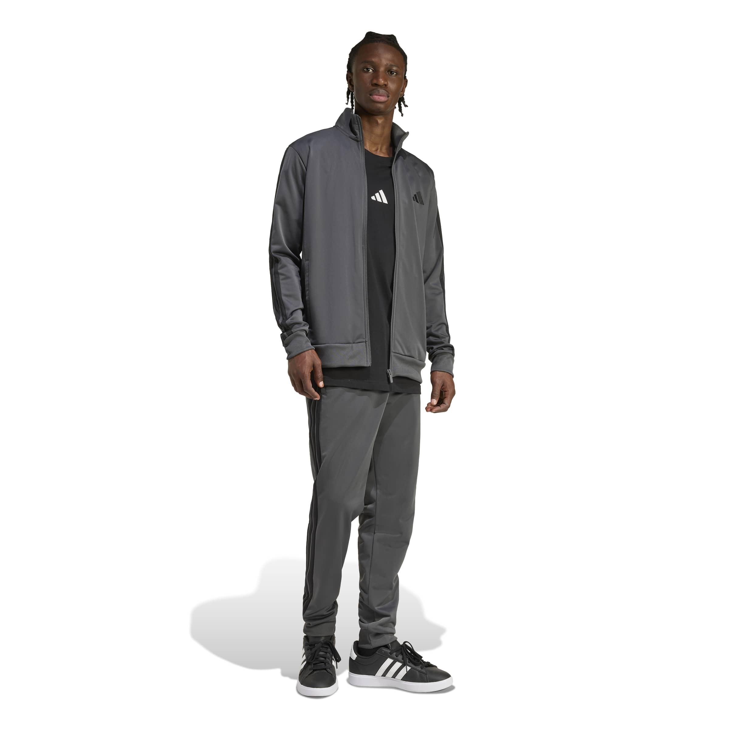 adidas Homme SPORTSWEAR BASIC 3 STRIPES TRICOT TRACKSUIT, grey six, M