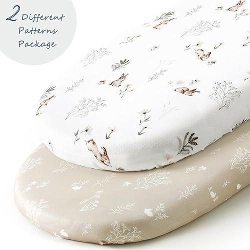 Miniatura 2 de GRSSDER Juego de 2 sábanas elásticas ultra suaves para moisés, ajuste universal para moisés, cesta de moisés, colchón rectangular ovalado, seguro y