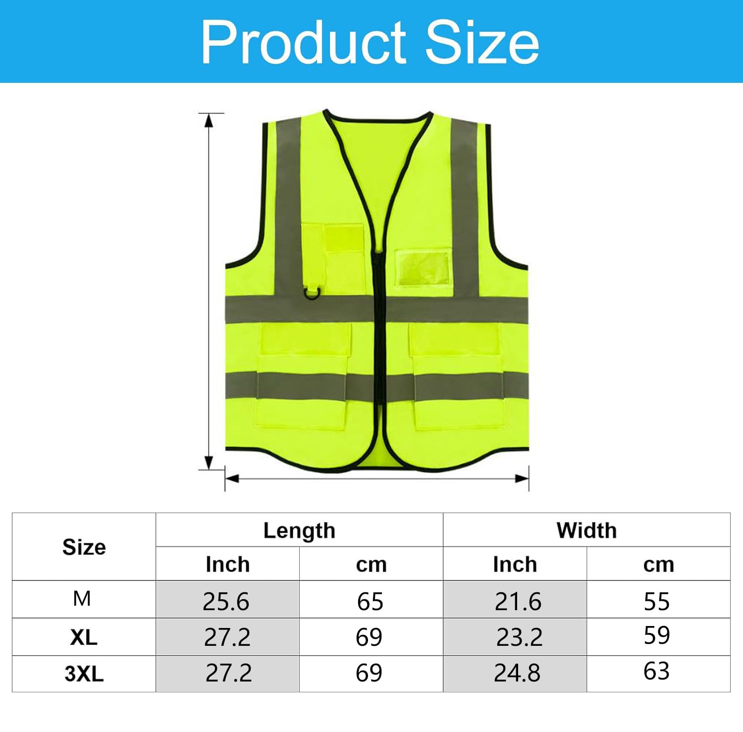 Voarge Hi Vis Vests for Men Women with Pockets Zipper Front 360° Reflective All-Round, Reflective High Visibility, M - Image 2