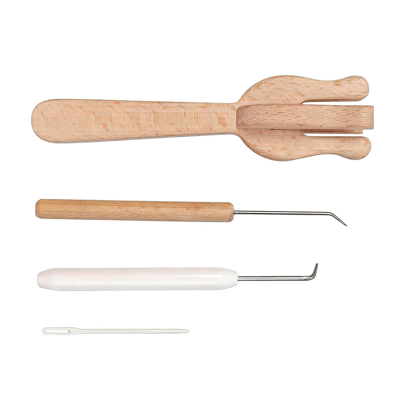 Limtula 4 Pegs Wooden Knitting Fork with Bent Tip Knitting Hook and Sewing Needle for Scarves Blanket Hat Bag Home Decoration Hand Weaving Weave