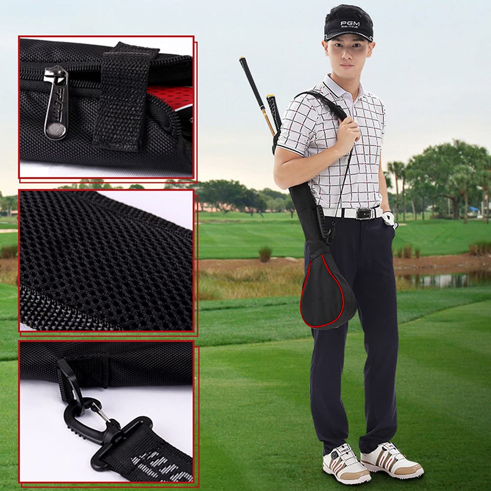 Faltbare Golftasche Pencilbag für Herren Damen, Leichte Golf-Tragetasche für 3 Schläger, Sunday Travel Golfbags mit Schultergurt, Rot/Silber (290g)