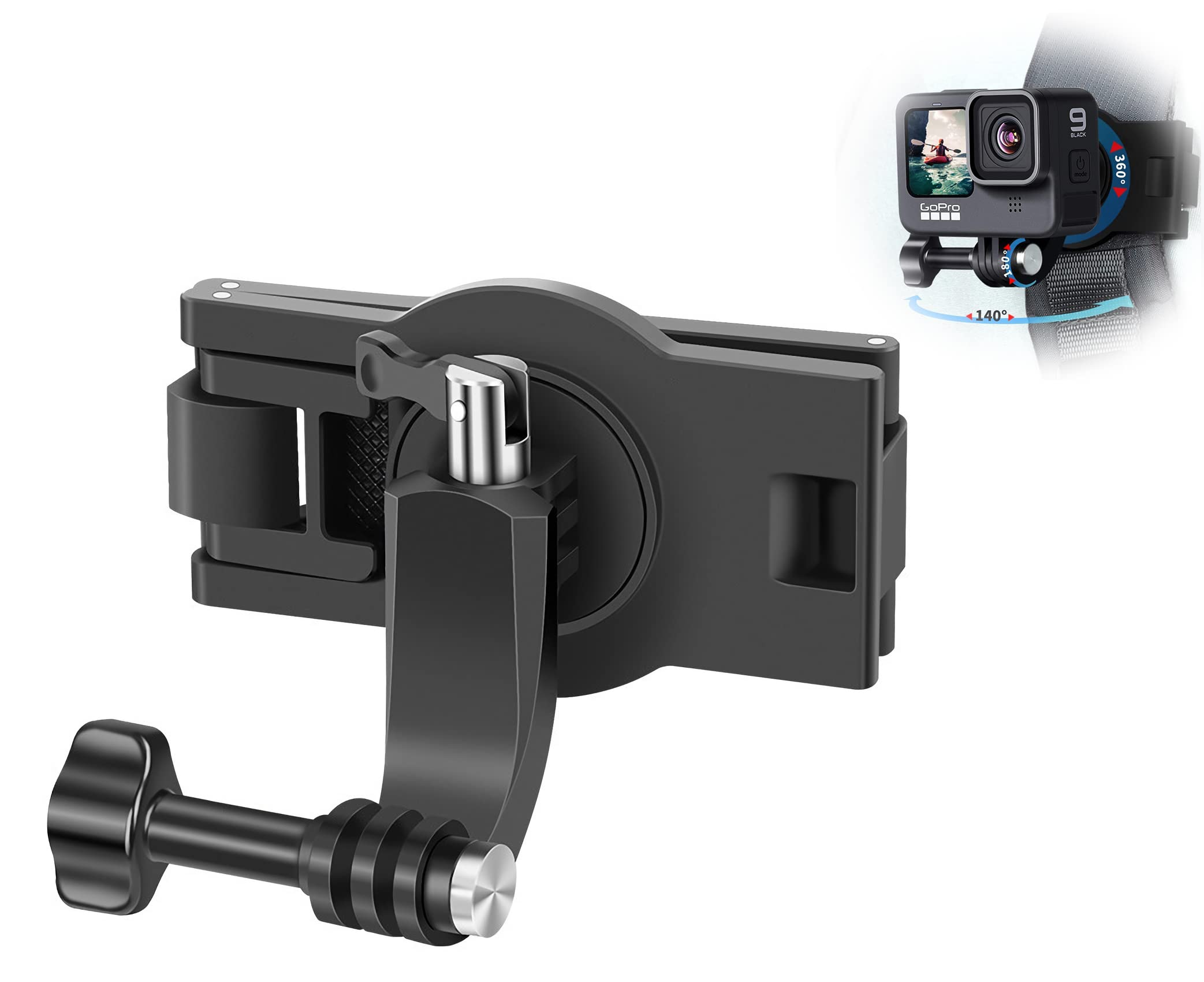 DELFINOBackpack Strap Mount Adjustable Camera Shoulder Mount, Which Compatible with GoPro Hero 9 8 7 6 5 4 Black, Session, Insta 360 One R, DJI Osmo Action and Most Action Camera