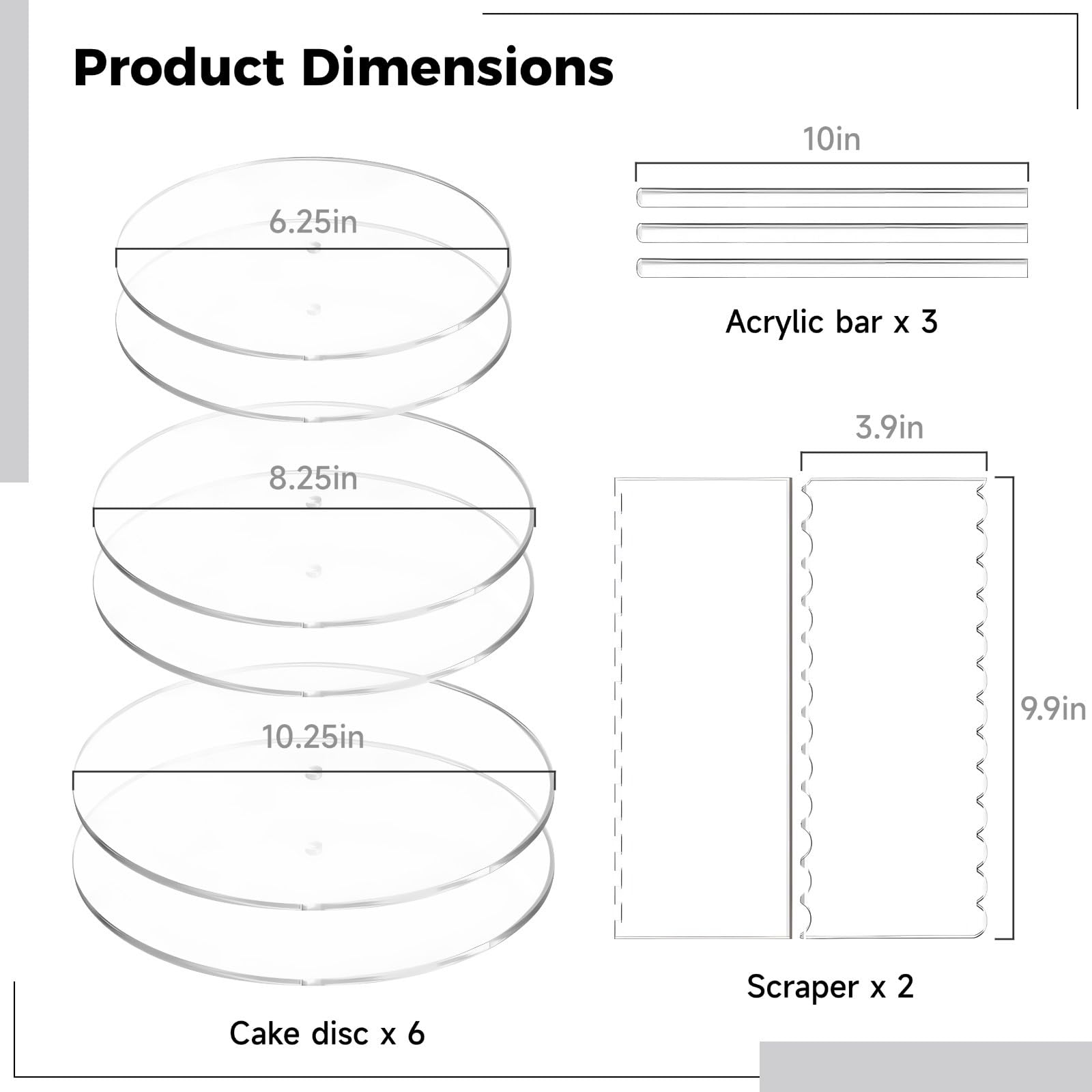 Generisch Juego de 11 espátulas acrílicas para decoración de tartas, 6 bandejas para tartas, 2 espátulas de cristal, 3 clavijas centrales, para tartas de 3 pisos, bodas y fiestas