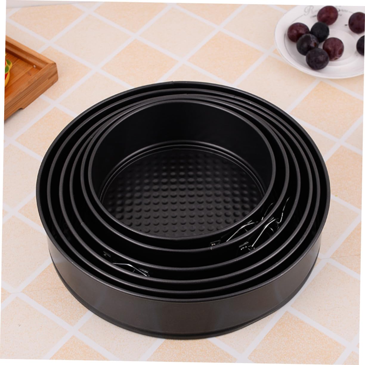 6 Piezas Moldes Redondos para Hornear Pastel Antiadherentes con Extraíble Tipo Panal Bandejas Negro para Tartas Bodas Fiestas y Uso Doméstico