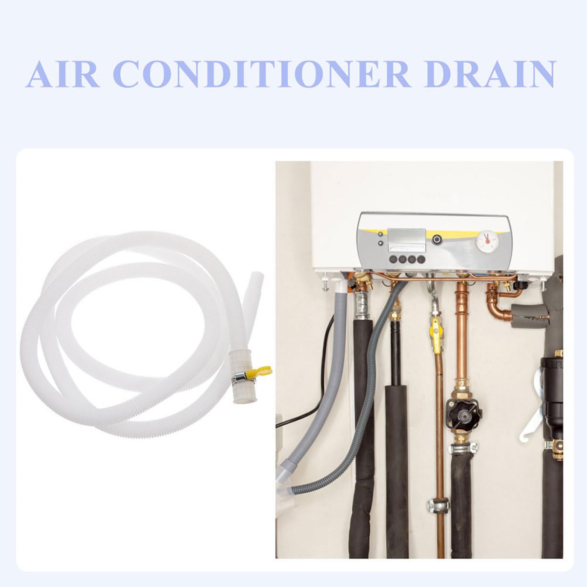 Mobestech Manguera de Drenaje para Aire Acondicionado con Abrazadera, Tubo Blanco de PE y Abs Resistente Exterior, Seguro y Duradero para Exteriores