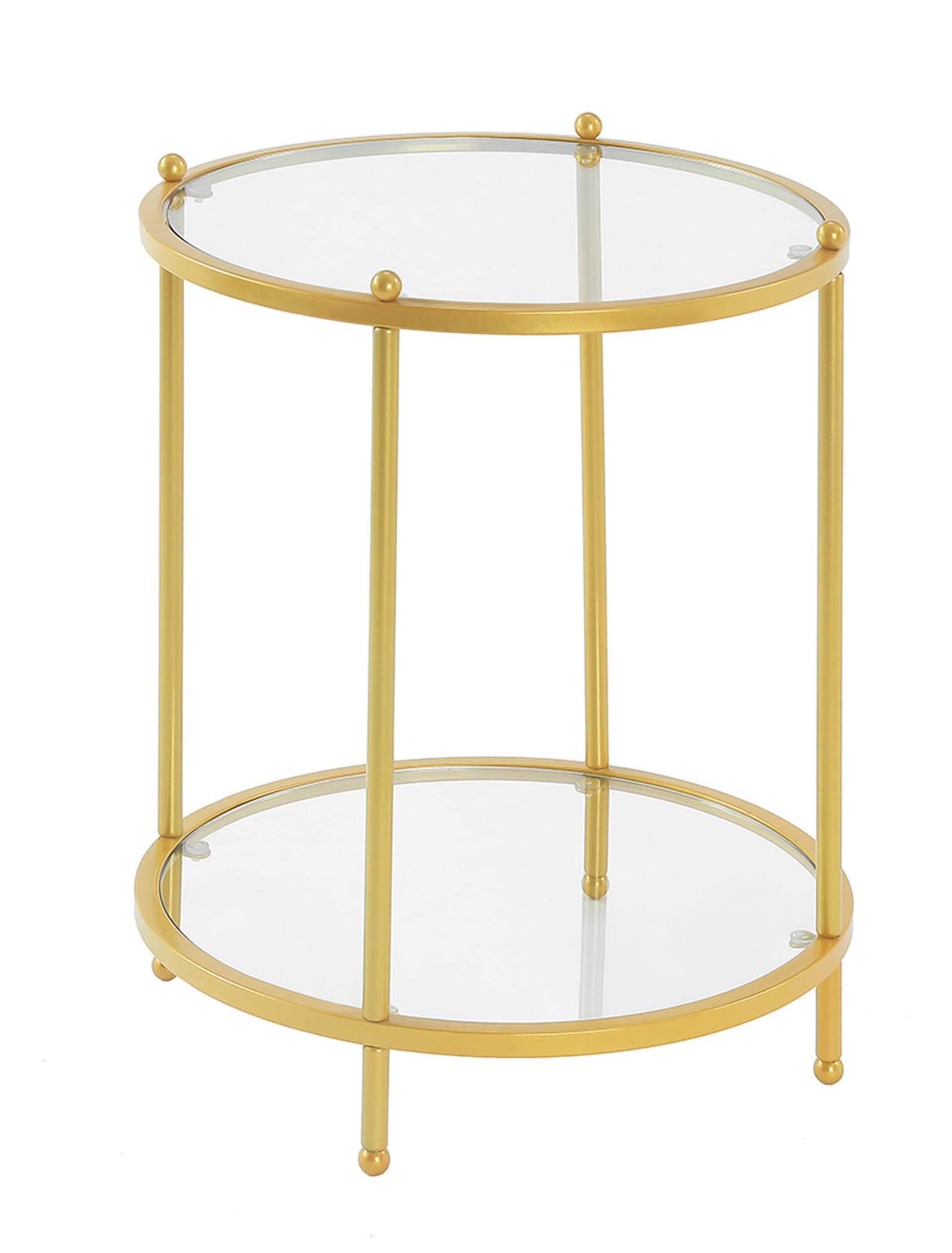 Convenience Concepts Royal Crest 2 Tier Round End Table, Clear Glass / Gold