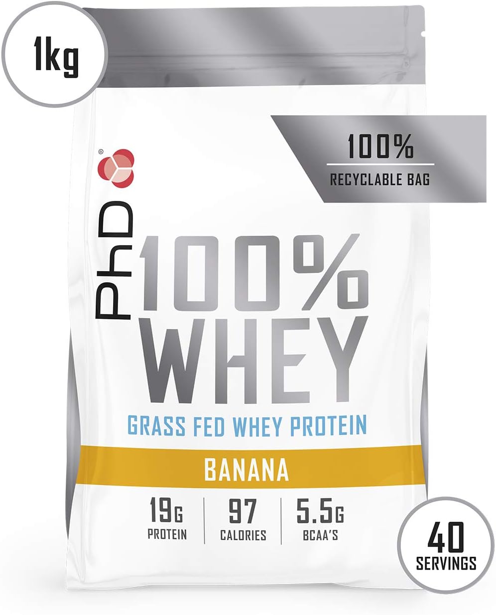 PhD Nutrition 100 Whey, Grass fed whey protein, Banana, 1 kg BigaMart