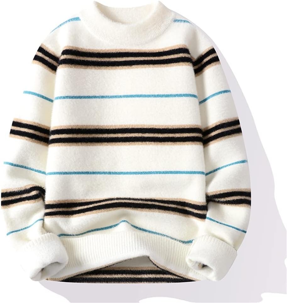 GDDZA 秋冬ハーフタートルネックセーターメンズストライプハンサム肥厚底入れニットセーターライン服(3XL)