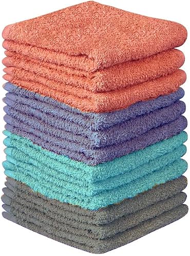 Petal Cliff 15 Pack, 100% Cotton Wash Cloth, Extra Soft, Highly Absorbent, Machine Washable Size 11 X 11 inch, Assorted Colors - Color May Very.