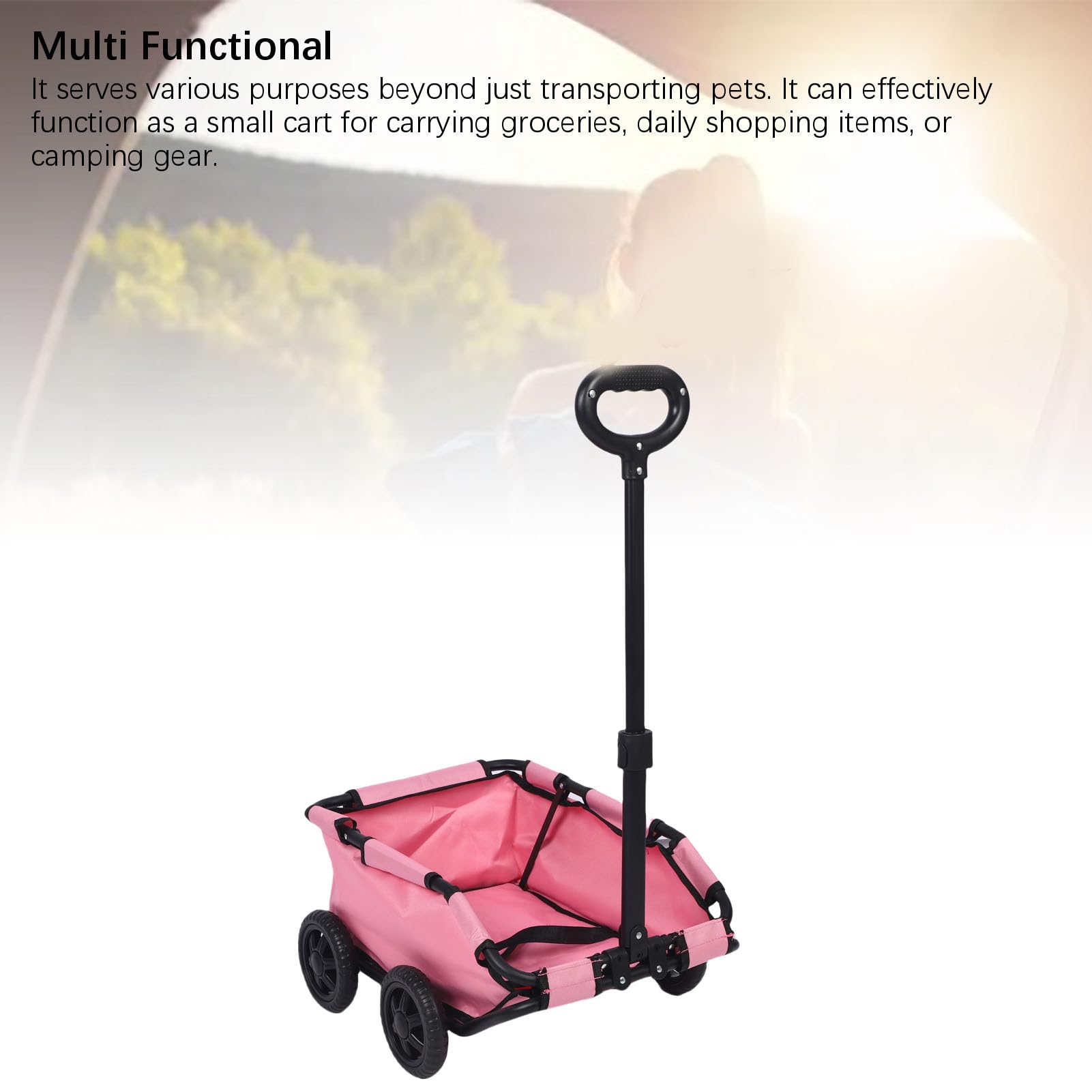 ciciglow Passeggino per Animali Domestici, Carrello per Animali Domestici a 4 Ruote Pieghevole Multifunzionale, Passeggino per Cane Compatto Pieghevole Leggero per Viaggi in Campeggio (PINK)