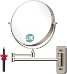 Auxmir 30X/1X Wall Mounted Makeup Mirror, 8" Double-Sided Magnifying Mirror with Tweezers, Bathroom Vanity Makeup Mirror, Cosmetic Mirror with 360° Swivel Extendable Arm, Chrome