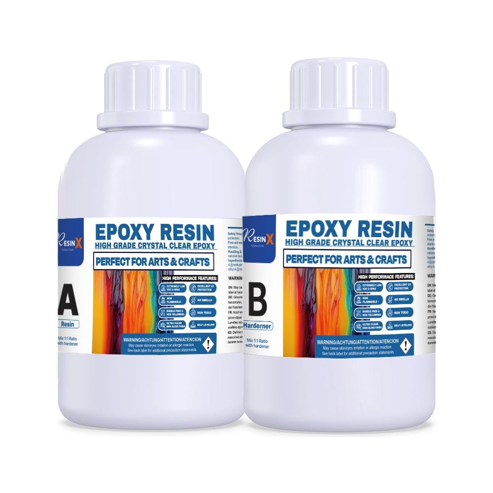 Resin X Crystal Clear Epoxy Resin Kit 1L Heat-Resistant, UV-Protected, Food-Safe Resin & Hardener for Art, Wood, Jewelry, Coasters & Table Tops – Durable, High-Gloss, Bubble-Free Finish