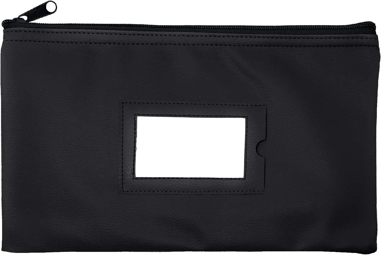 Money Bank Deposit Bag with zipper | 11x6 inch | Black | Durable Leatherette Money Cash Coin Check Wallet Pouch for Men & Women with Framed ID Window and Blank Card | by GIDABRAND (1)