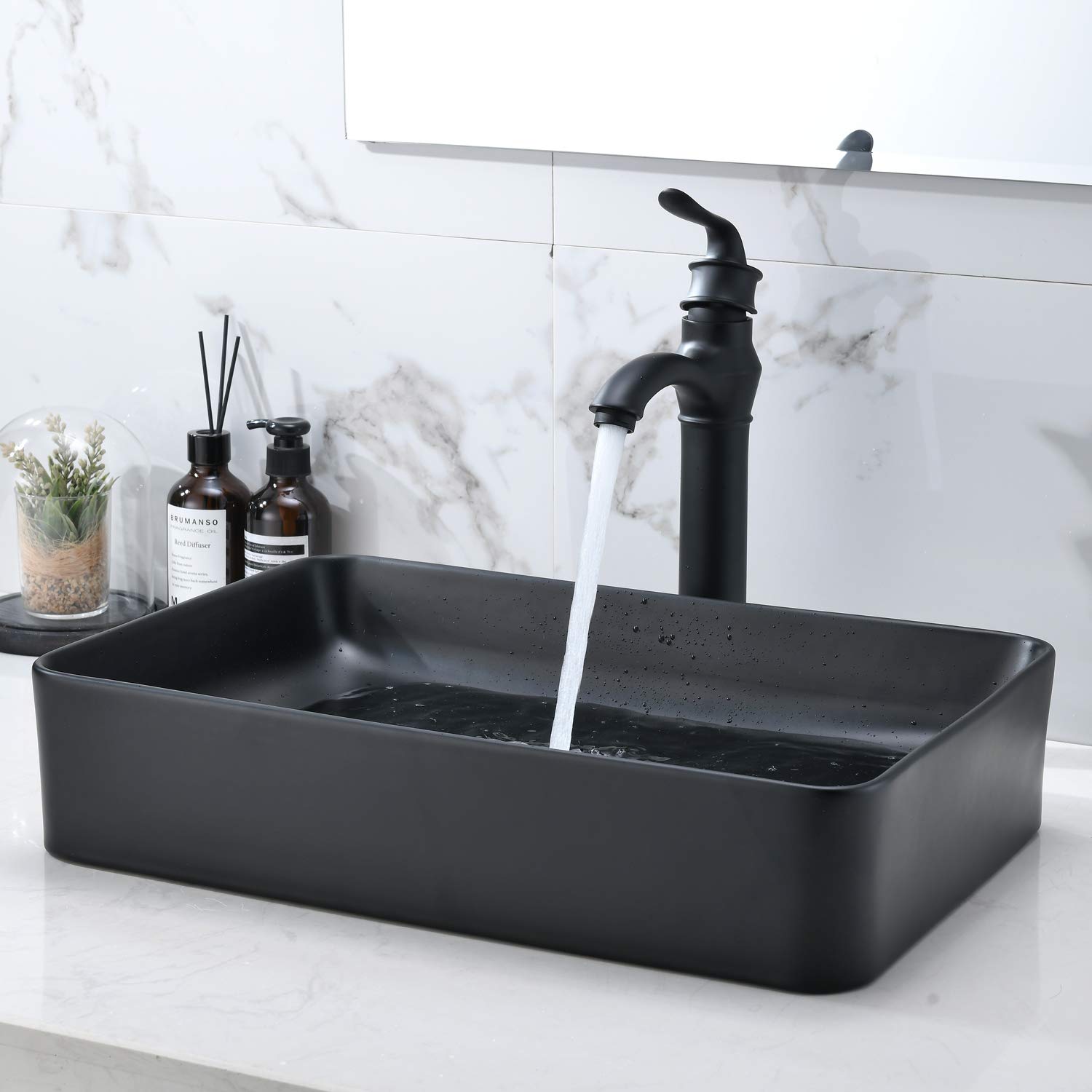 Snapklik.com : Black Bathroom Vessel Sink And Faucet Combo - 20"x14