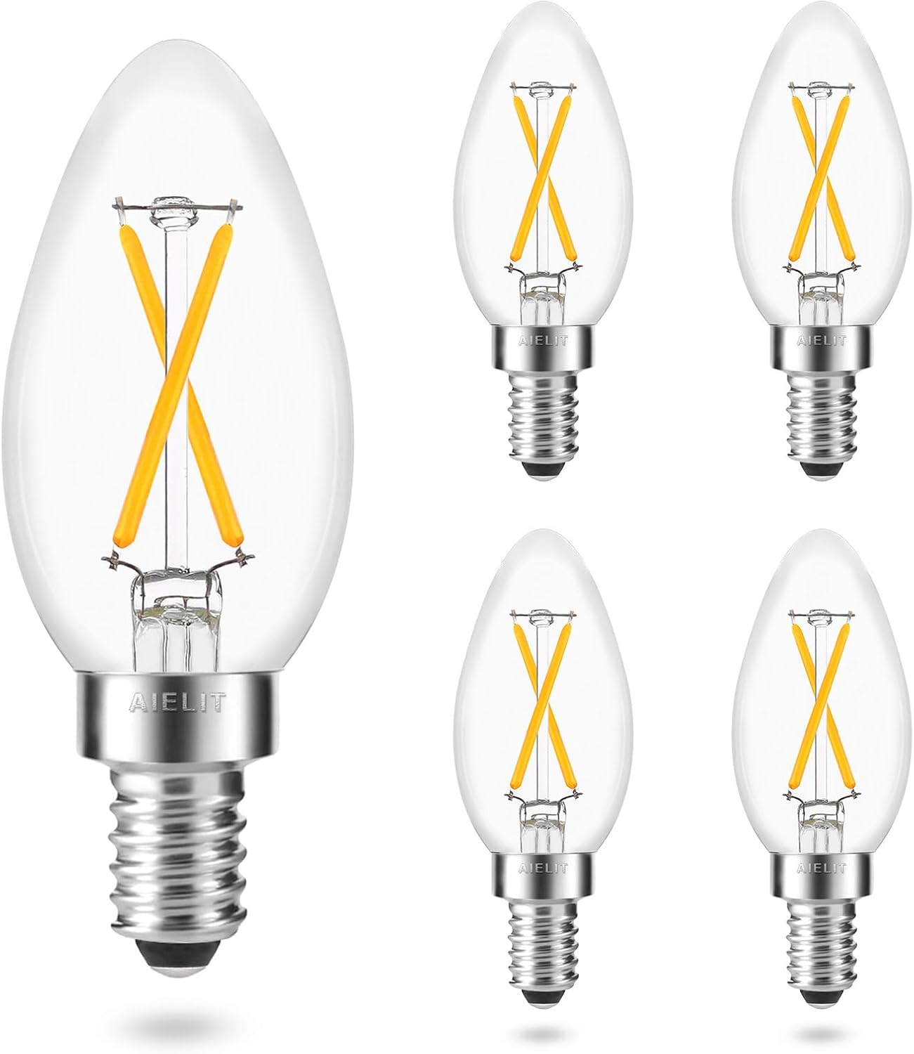 Vintage LED Candelabra Bulbs 25W Equivalent, Warm White 2700K, E12 LED Light Bulb Dimmable, 200 Lumens, Clear Glass, 2W B11/B10/C35 Edison Torpedo Filament Bulb for Ceiling Fans, 4-Pack