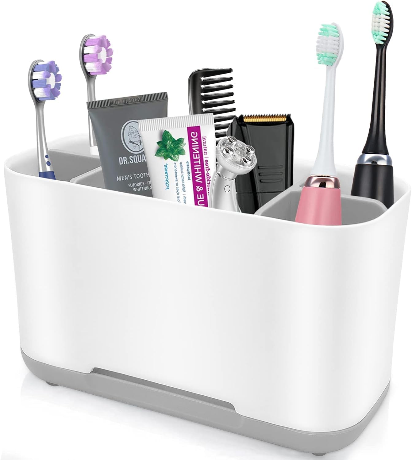 EETU Toothbrush Holder with Anti-Slip,Plastic Detachable for Easy Cleaning Multi-Functional Storage,Large Electric Toothbrush and Toothpaste Organizer Caddy for Bathroom Vanity,Sink,Countertop (Grey)