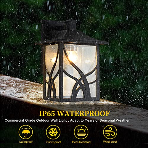 Delicavy Outdoor Porch Light Exterior Wall Light Fixtures Outdoor Carriage Lights Black Finish With Clear Seeded Glass Wall Mount Light For House, Patio, Garage, Yards, Ip65 Waterproof, Black #TOP5