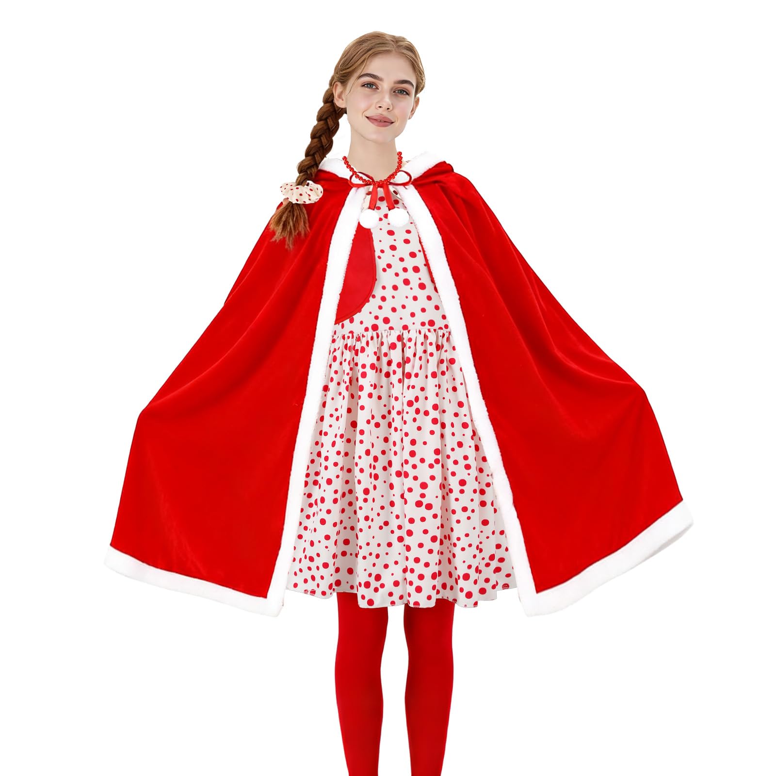 shyhand 5PCS Cindy Lou Who Costume Adult Women, Christmas Cindy Dress with Red Cape Necklace Sock, Fancy Xmas Cosplay Outfits (Medium) - Image 2