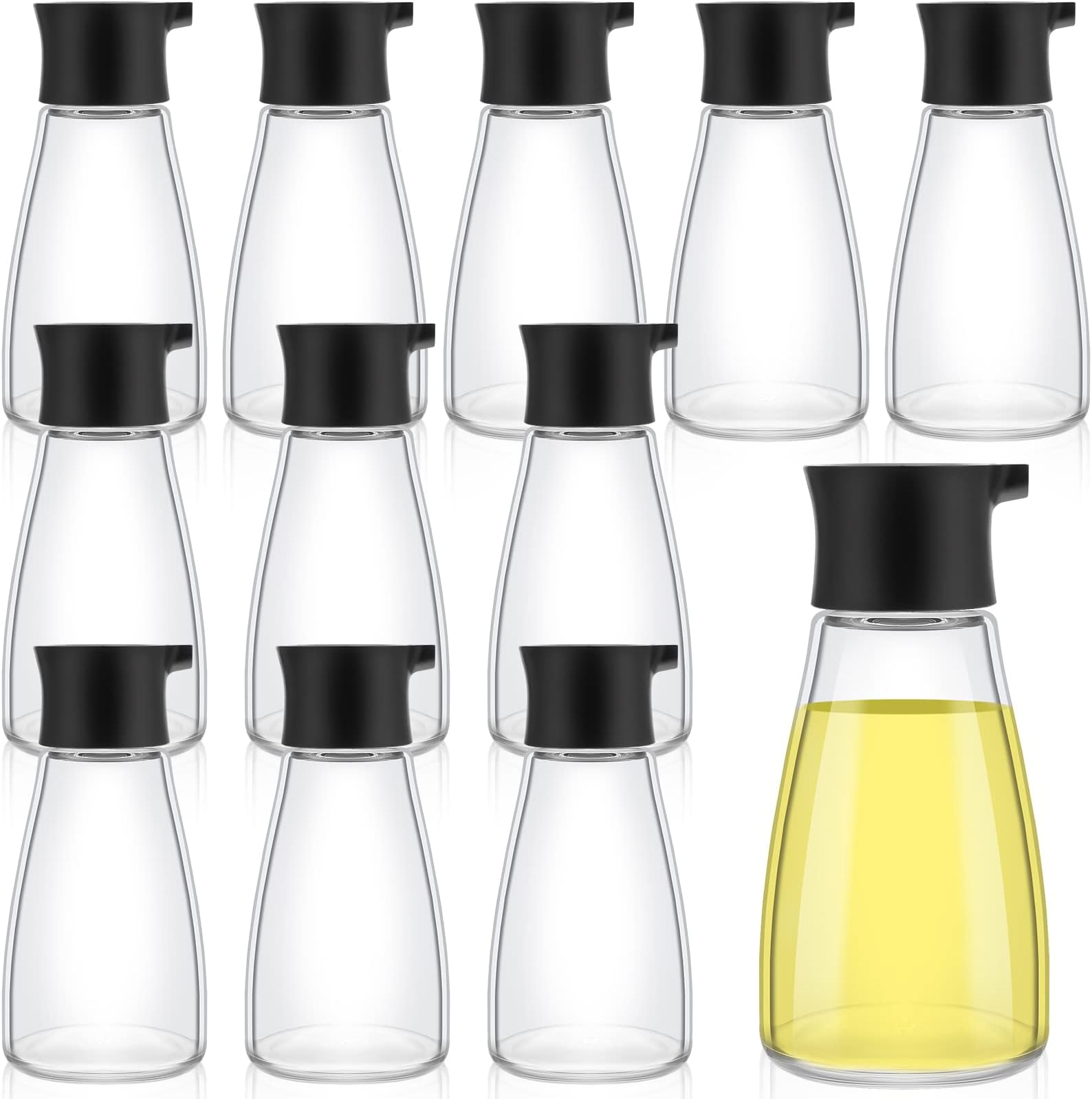 12 Pcs Soy Sauce Dispenser Leakproof Cruet Dispenser Set Small Glass Soy Sauce Bottles Container Oil Dispensing Bottles Seasoning Bottle Vinegar Cruet with Lid for Kitchen Cooking BBQ, Black