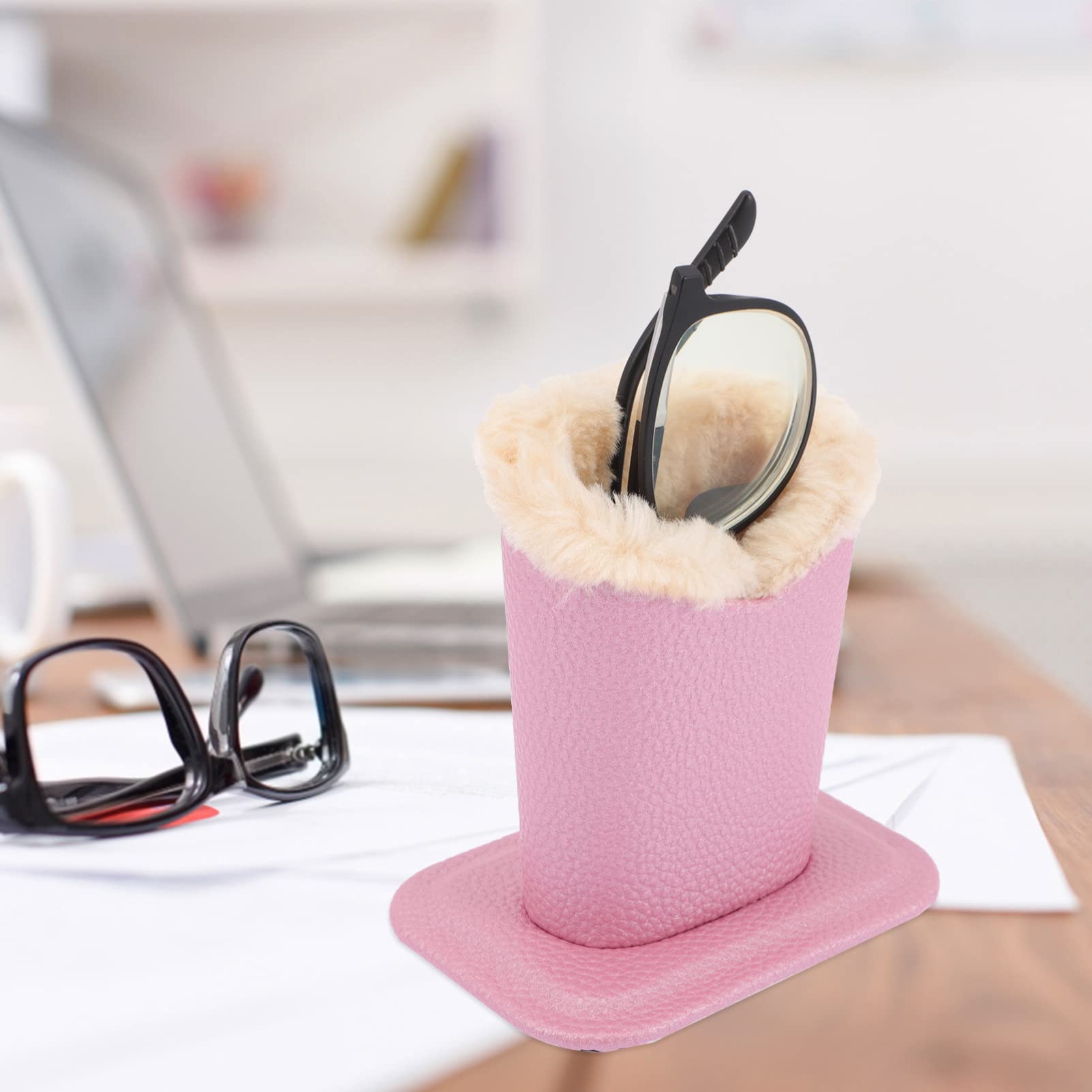 CALLARON Montatura Per Occhiali in Peluche Astuccio Porta Occhiali Cremagliera Catena Supporto Per Occhiali Da Vista Portaocchiali Foderato in Peluche Doppio Display Rosa Pelle