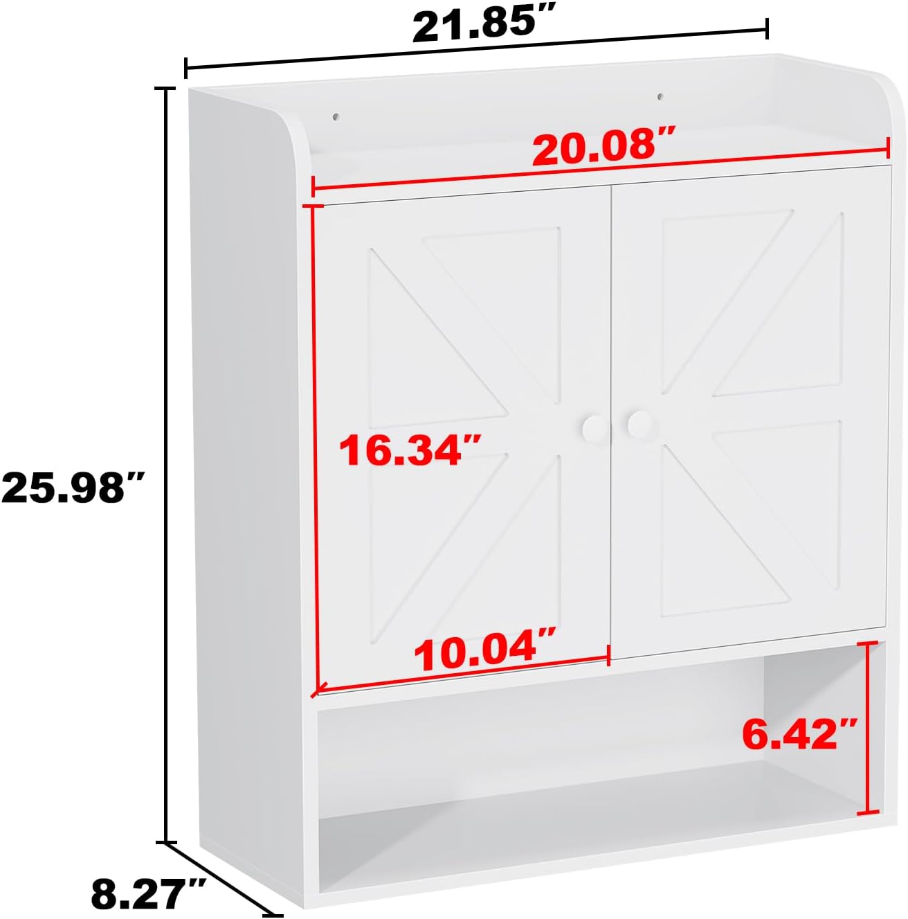 EasyCom 22" W x 26" H Bathroom Wall Cabinet, Farmhouse Medicine Cabinet with Adjustable Shelves and 2 Barn Doors, Over The Toilet Storage Cabinet for Bathroom,Kitchen,Living Room,White