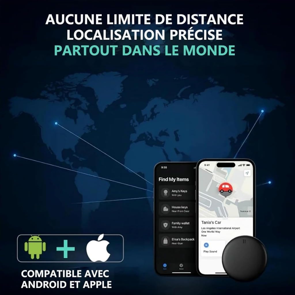 Dimova Localizzatore, GPS Preciso Senza Abbonamento (Android/Apple), Smart Tracker per Bambini, Auto, Animali Domestici(Android-Paquet de 2)