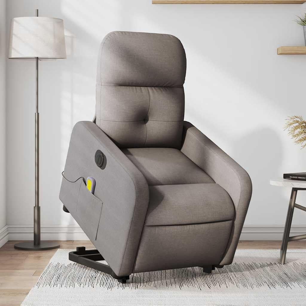 Sillón elevador eléctrico reclinable de tela color pardo con 6 puntos de vibración, función de elevación e inclinación de 135 grados, cómoda y práctica