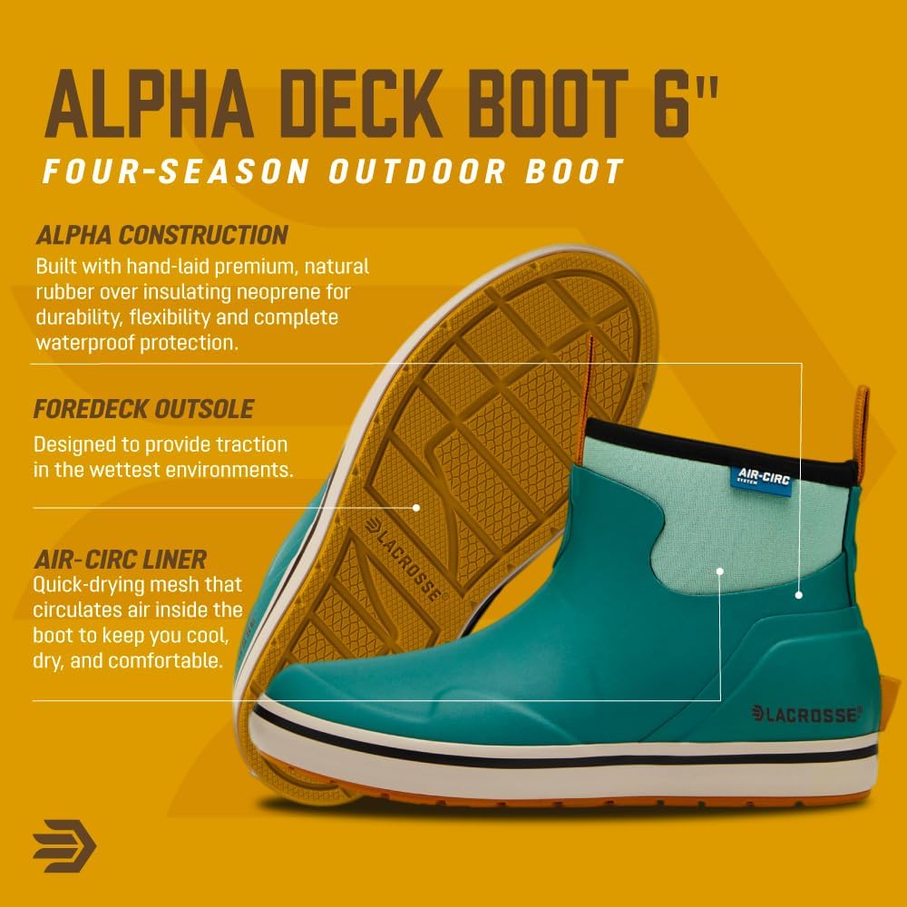 LaCrosse Alpha 6" Women's Deck Boot - Air-Circ Liner Rain Shoes - Neoprene Construction - Waterproof Boots for Women - Quick Drying Mesh - Hand Laid Rubber with ForeDeck Outsole