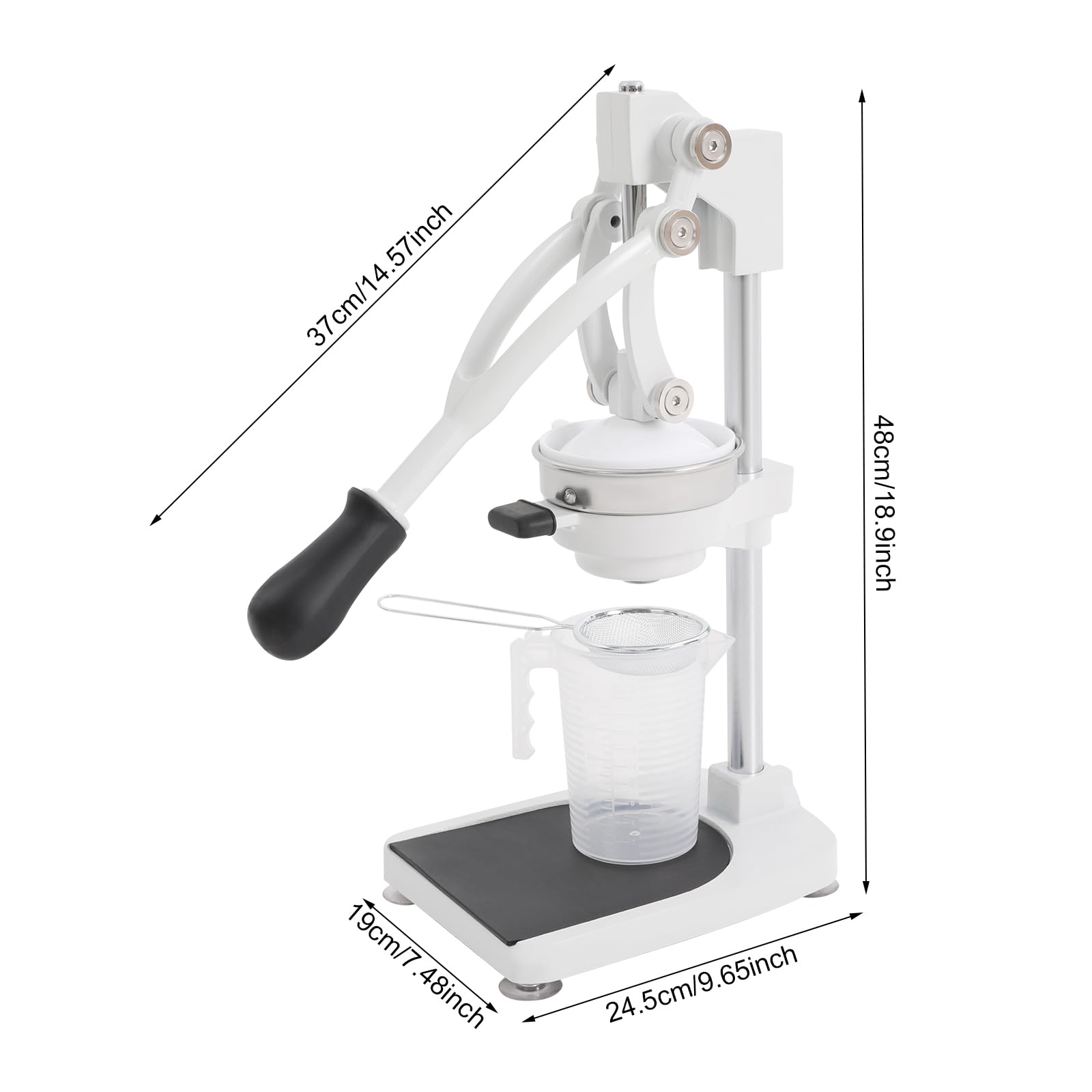 Exprimidor manual de plata de acero inoxidable 304, 2 cabezales de prensado, vaso medidor de 500 ml, diámetro de colador de 12 cm, apto para limón, pomelo, granada y uva, para el hogar, hotel y bar