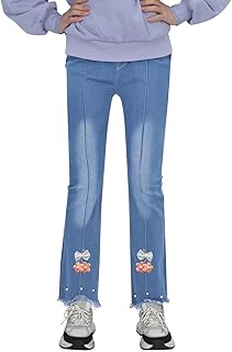 2024 - Pantalones Vaqueros Casuales para niñas con Cintura elástica y Pierna Ancha Mallas Blancas Niña 2 Años