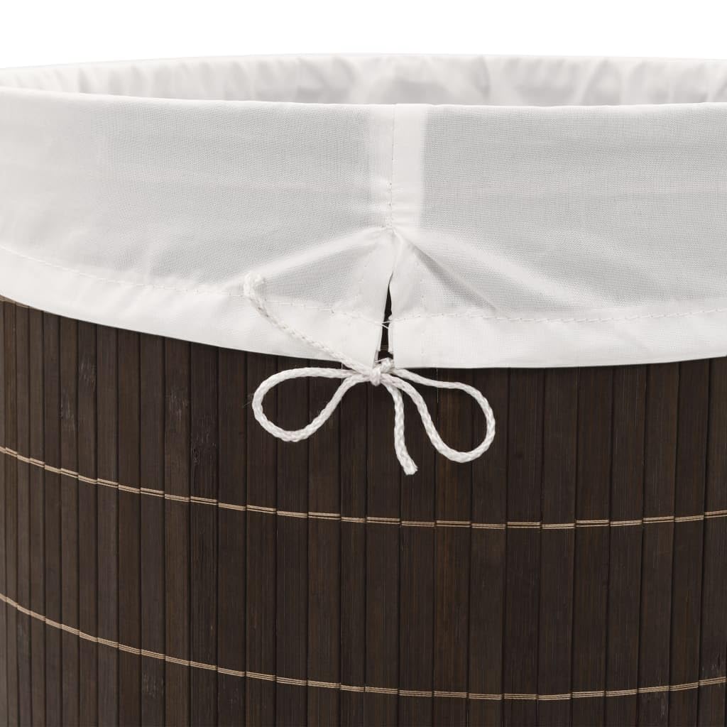 Bambus-Wäschekorb Oval Dunkelbraun mit herausnehmbarem Polyester-Innenbeutel, Wäschebehälter mit Griffen, platzsparend zusammenfaltbar, Mehrzweck-Aufbewahrungskorb für Spielzeug
