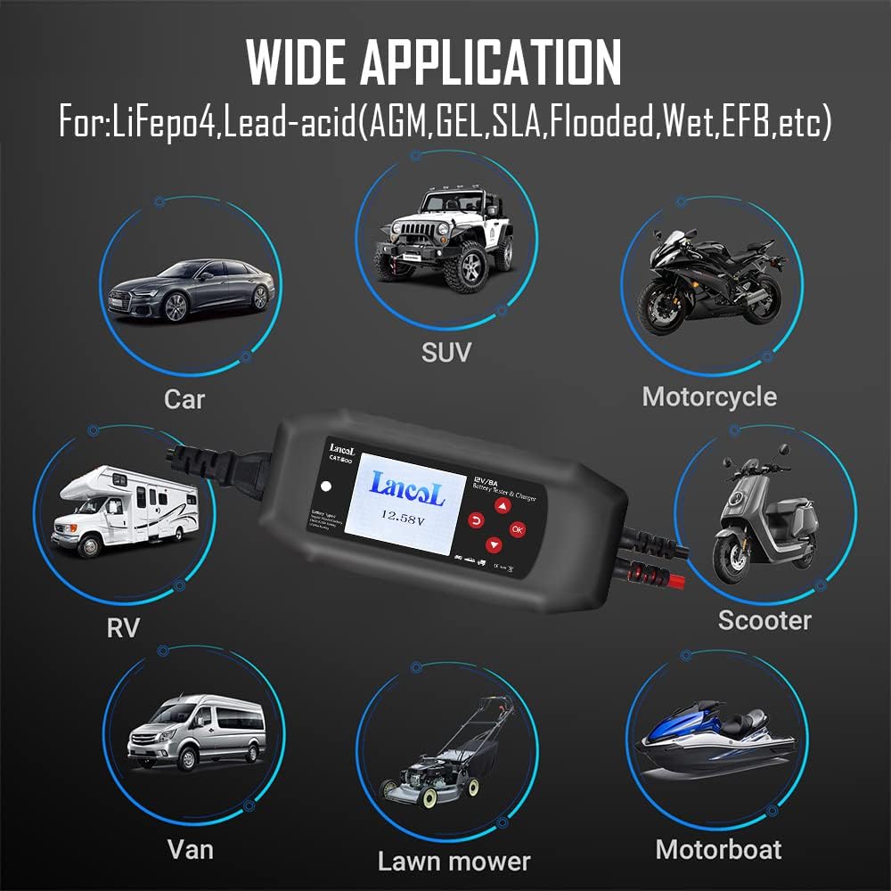 CAT-500 12V Car Battery Tester & Charger, 2-in-1 8-Step Smart Battery Charger with Cranking & Charging System Test, 100-3000 CCA Battery Load Tester