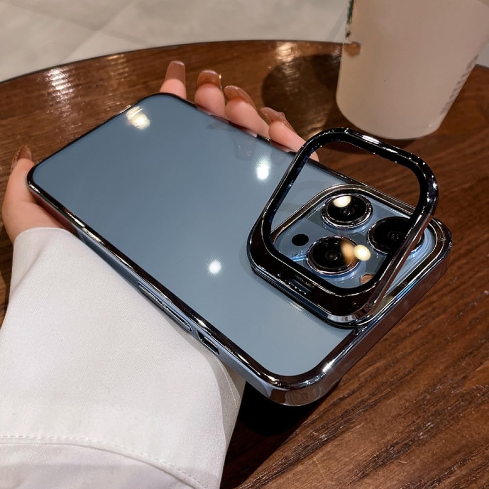 Coque de protection d'objectif iPhone 15 Pro Max transparente avec support antichoc bleu - 7